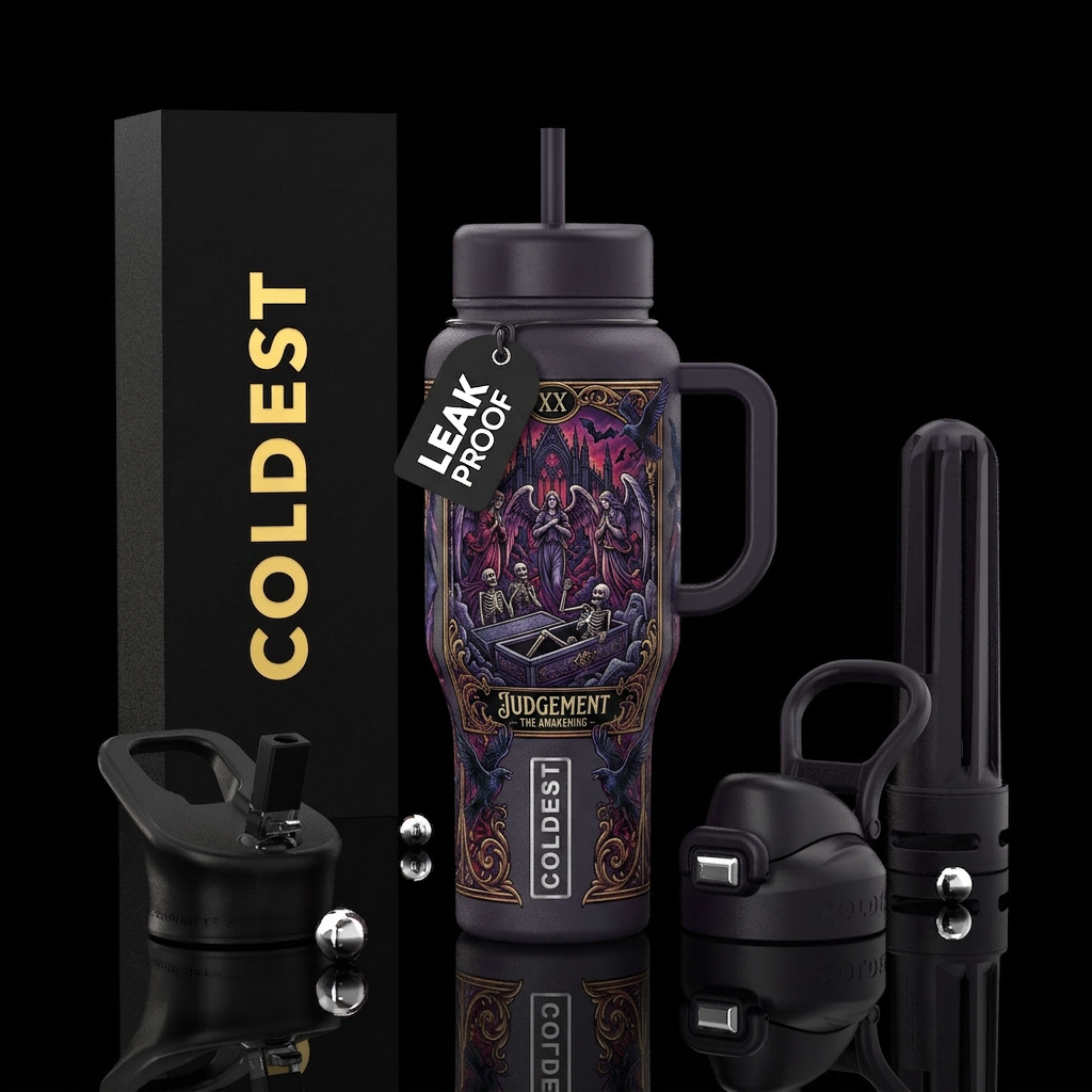 Tarot card Judgement with a goth vibe water bottle design