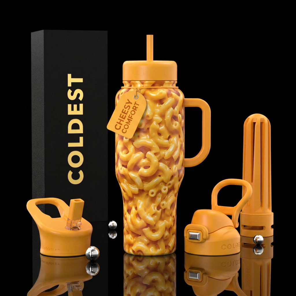 Macaroni and cheese water bottle design