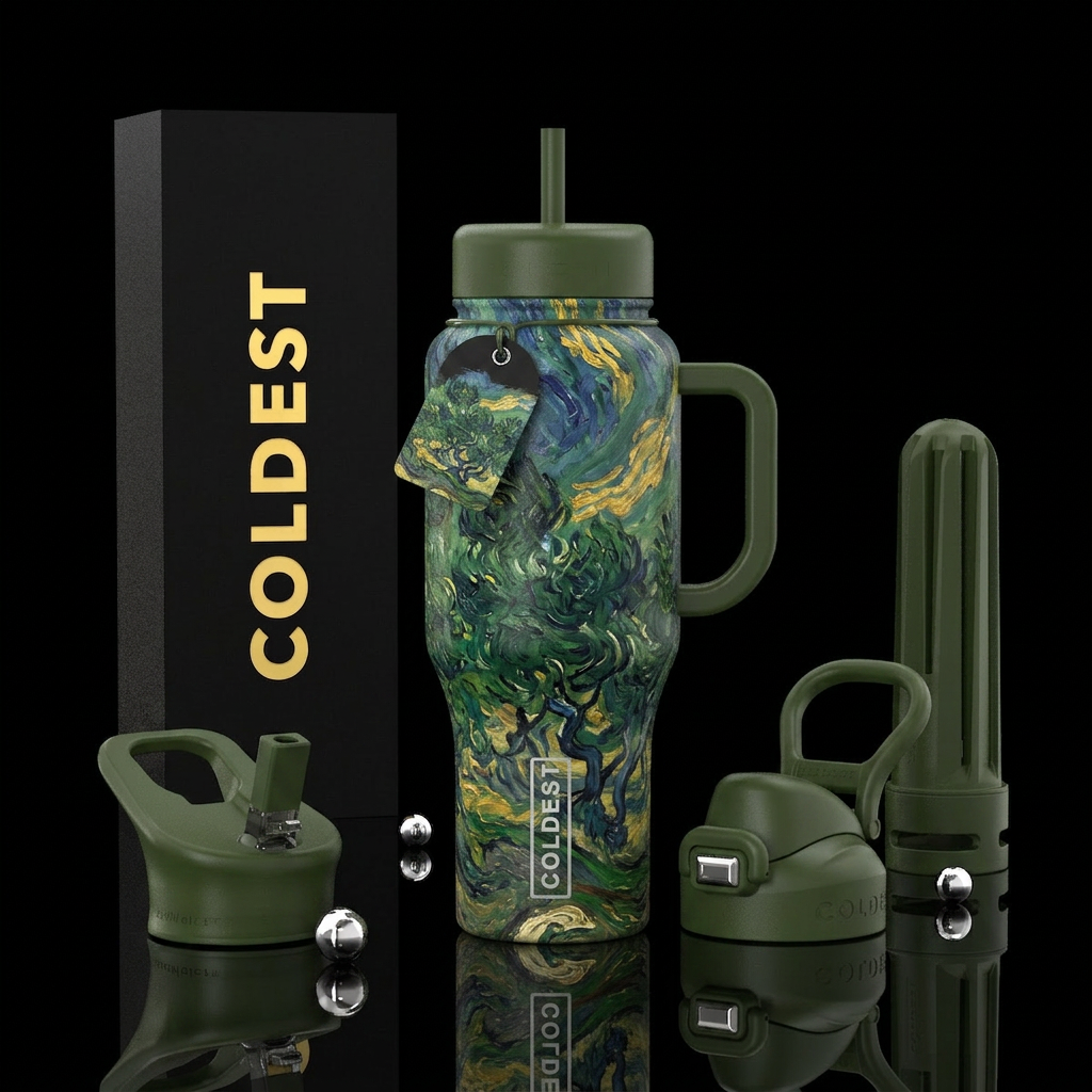 Van gogh olive orchard water bottle design
