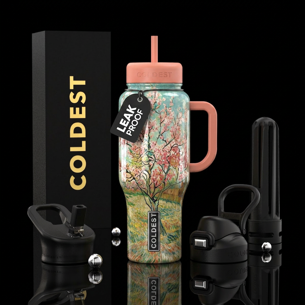 Van gogh peach tree in blossom water bottle design