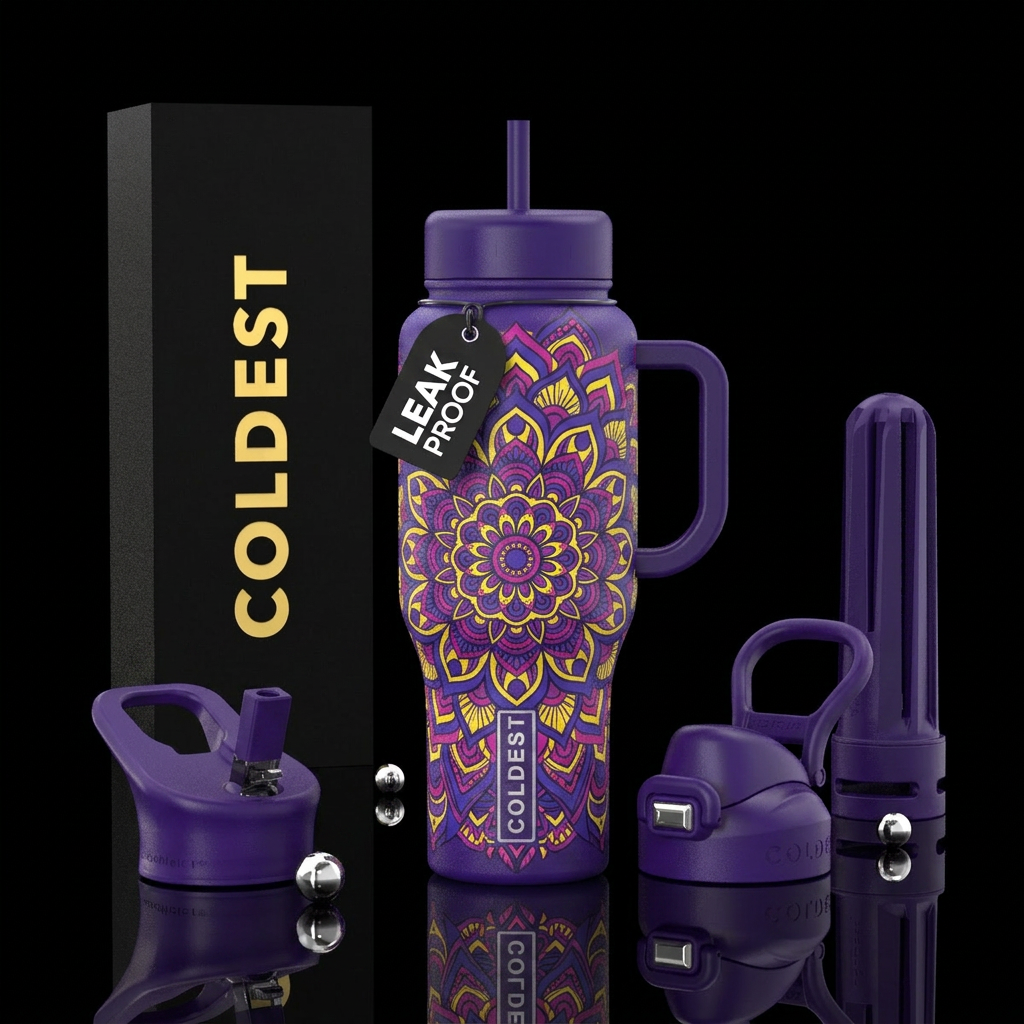 Mandela with royal purple, bright yellow and magen... water bottle design