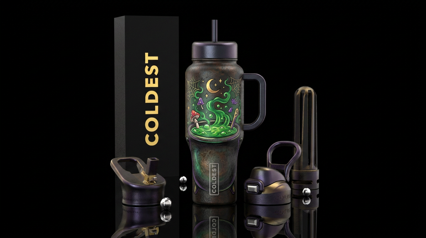 a cauldron,  halloween vibes so that it makes it l... water bottle design
