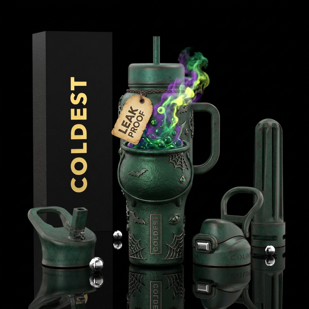 a cauldron,  halloween vibes so that it makes it l... water bottle design