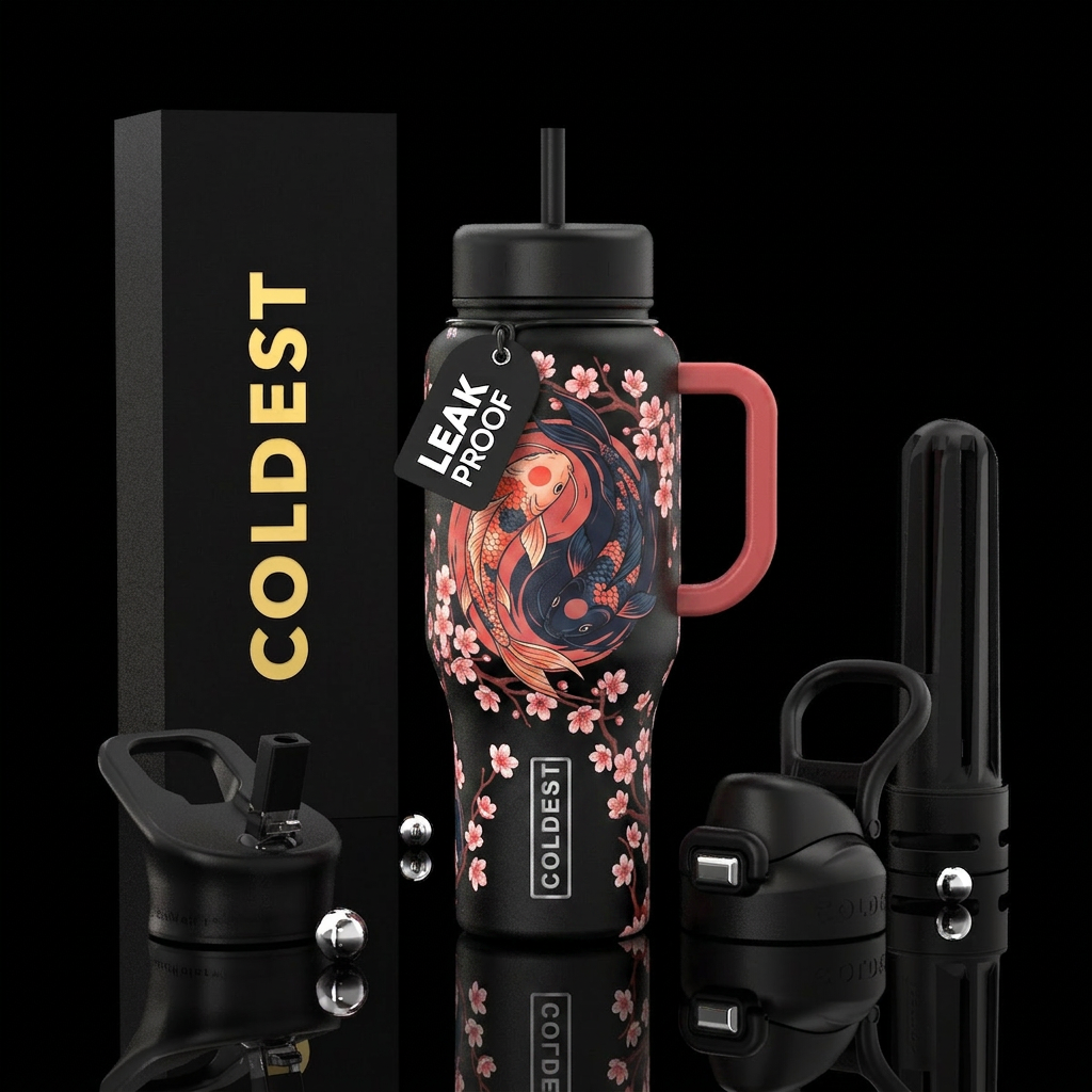 Koi fish in Ying yang shape, each different color ... water bottle design