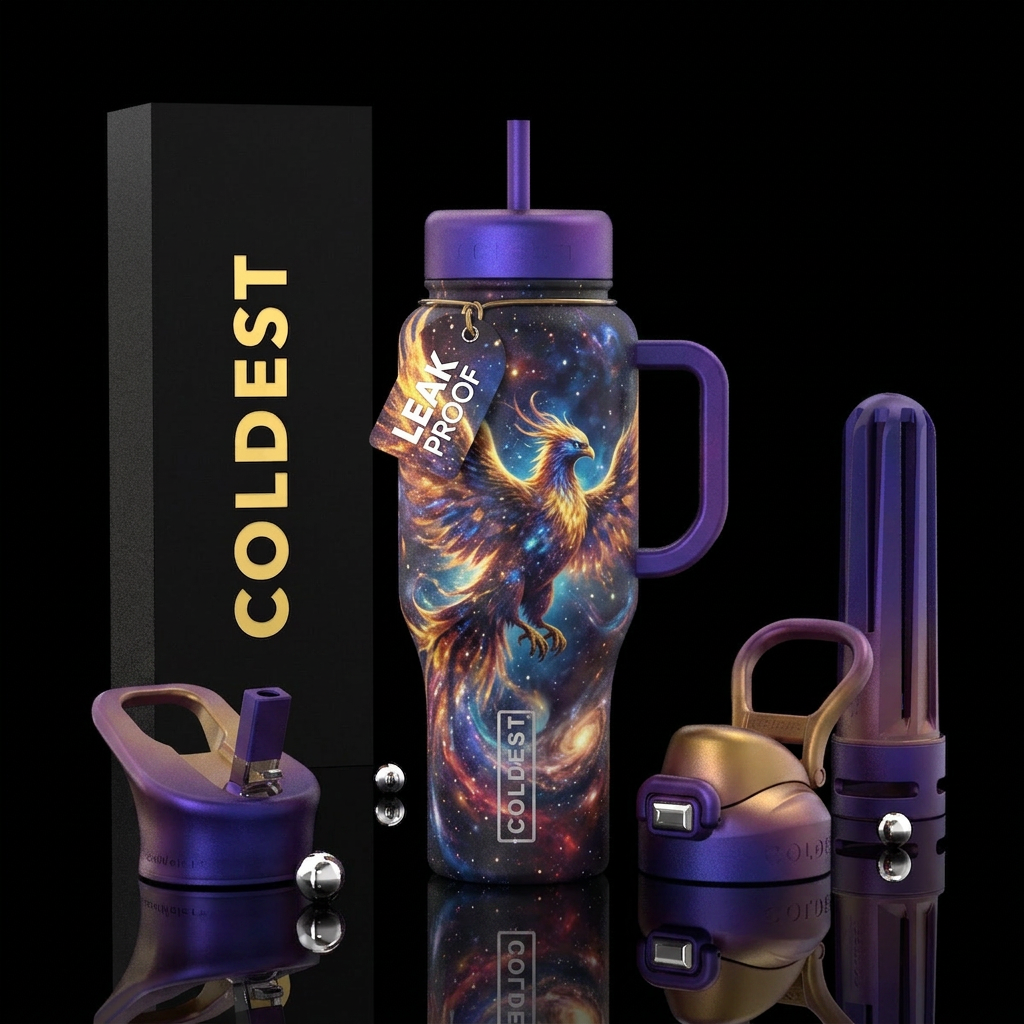 Phoenix with celestial background water bottle design