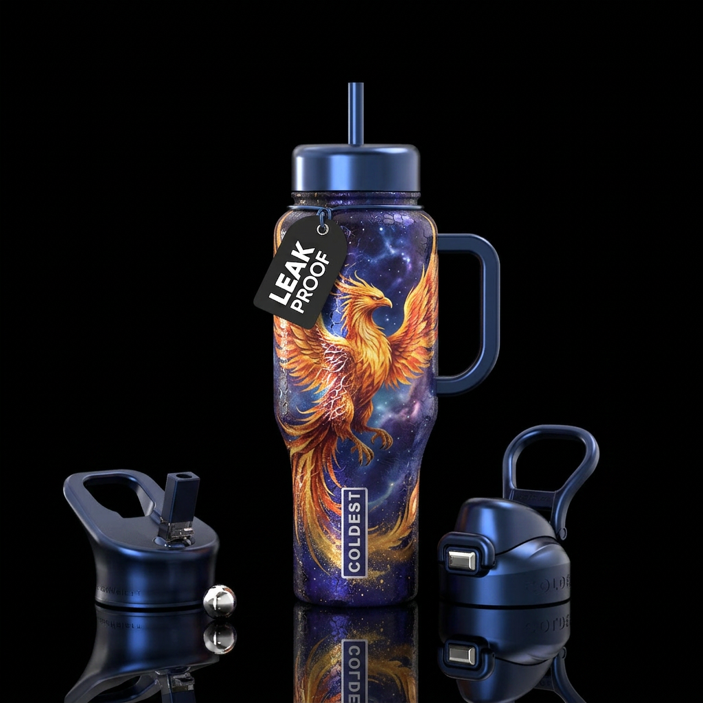 Phoenix with celestial background water bottle design