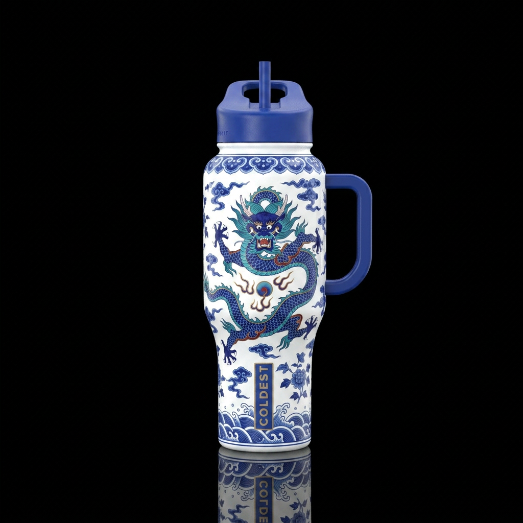 Ming vase vibe with dragon water bottle design