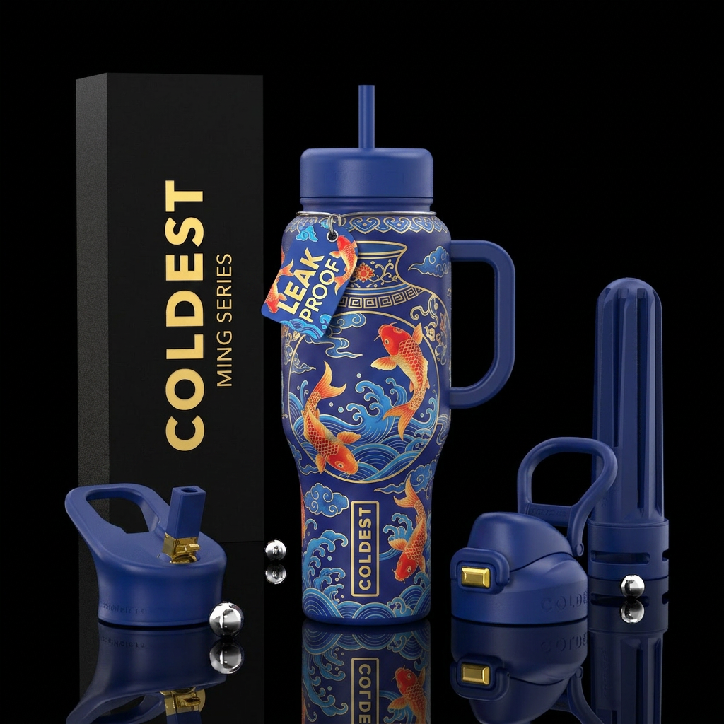 Ming vase vibe with koi water bottle design