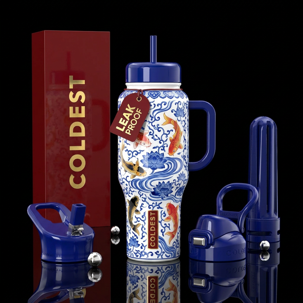 Ming vase vibe with koi water bottle design
