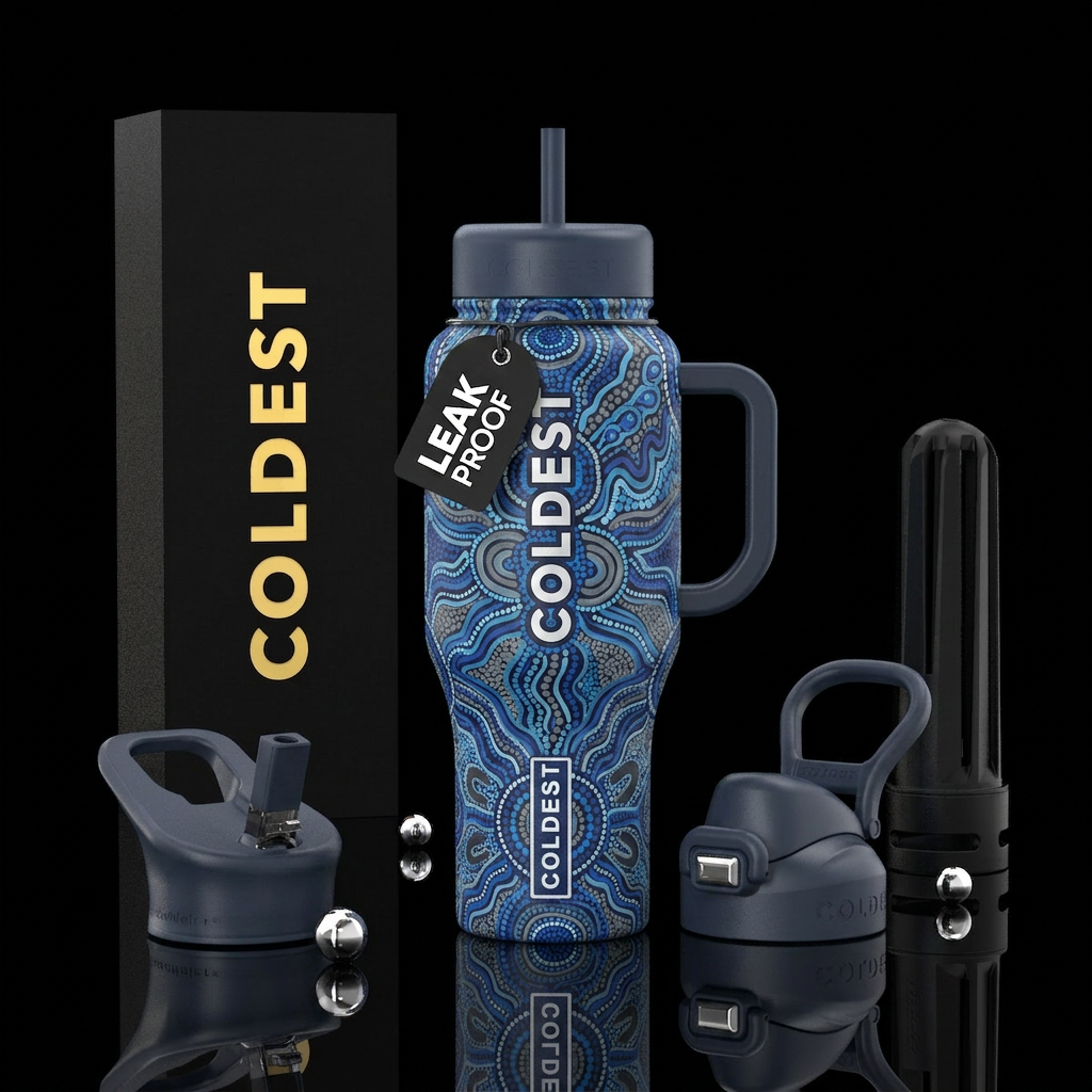 Caroline Numina - Bush vibe in multiple blues and ... water bottle design