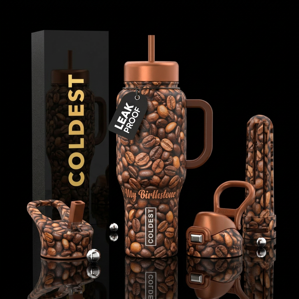 Coffee beans with the inscription My birthstone water bottle design