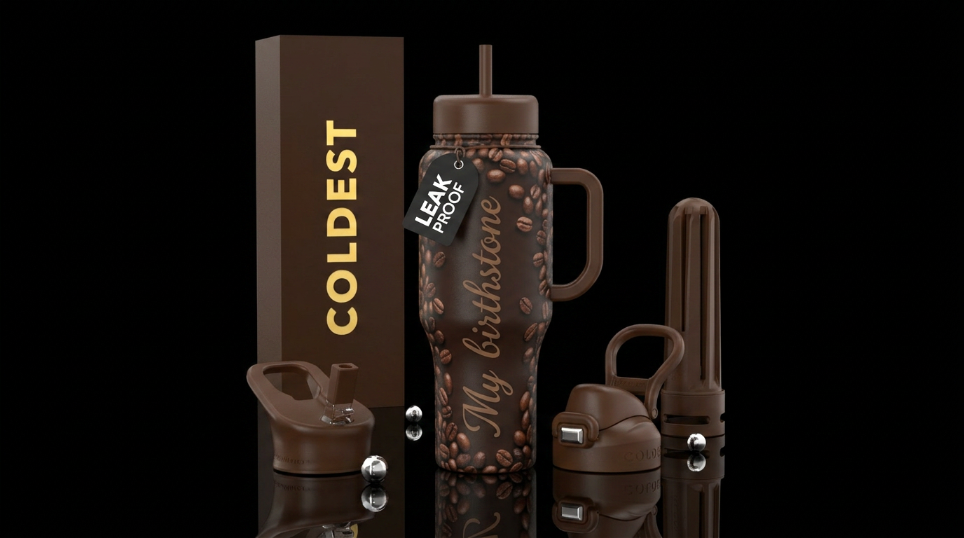 Coffee beans with the inscription My birthstone water bottle design