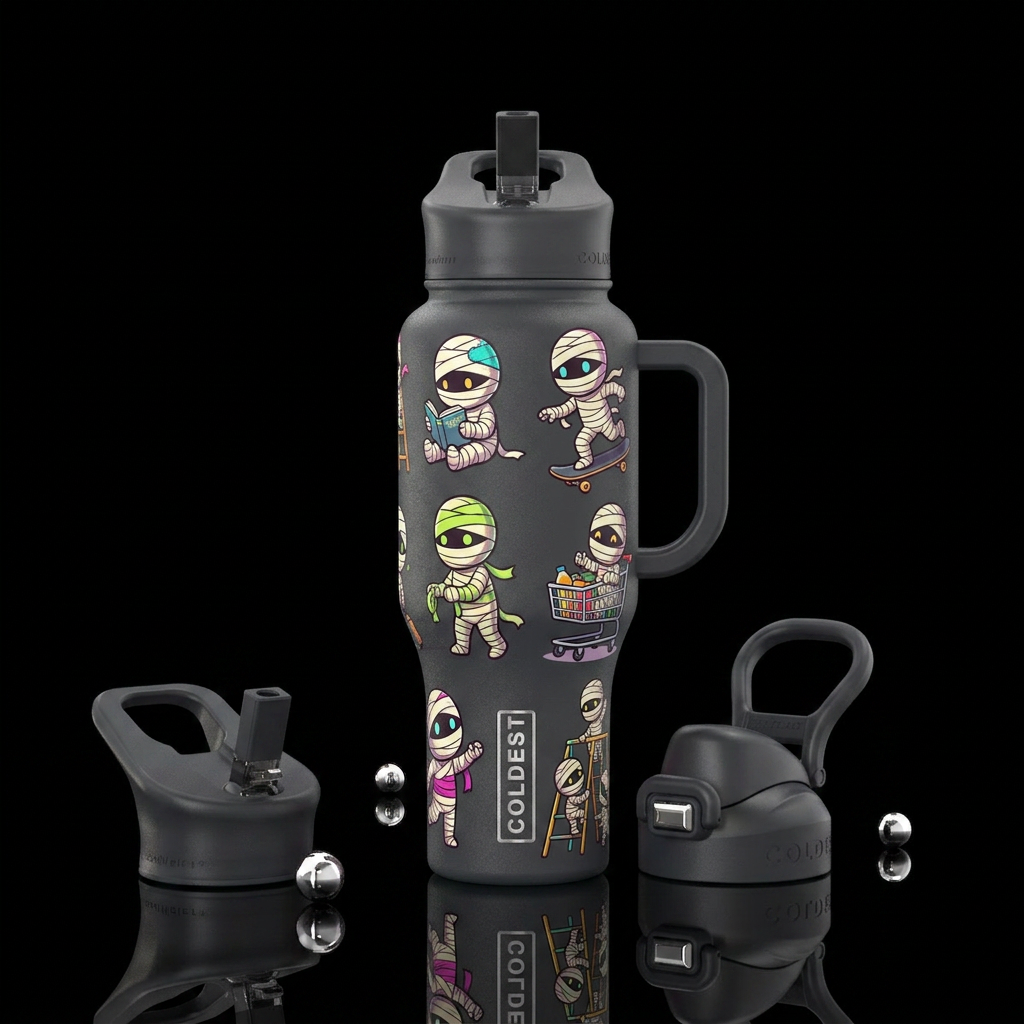 Cute adorable baby mummies doing everyday things water bottle design