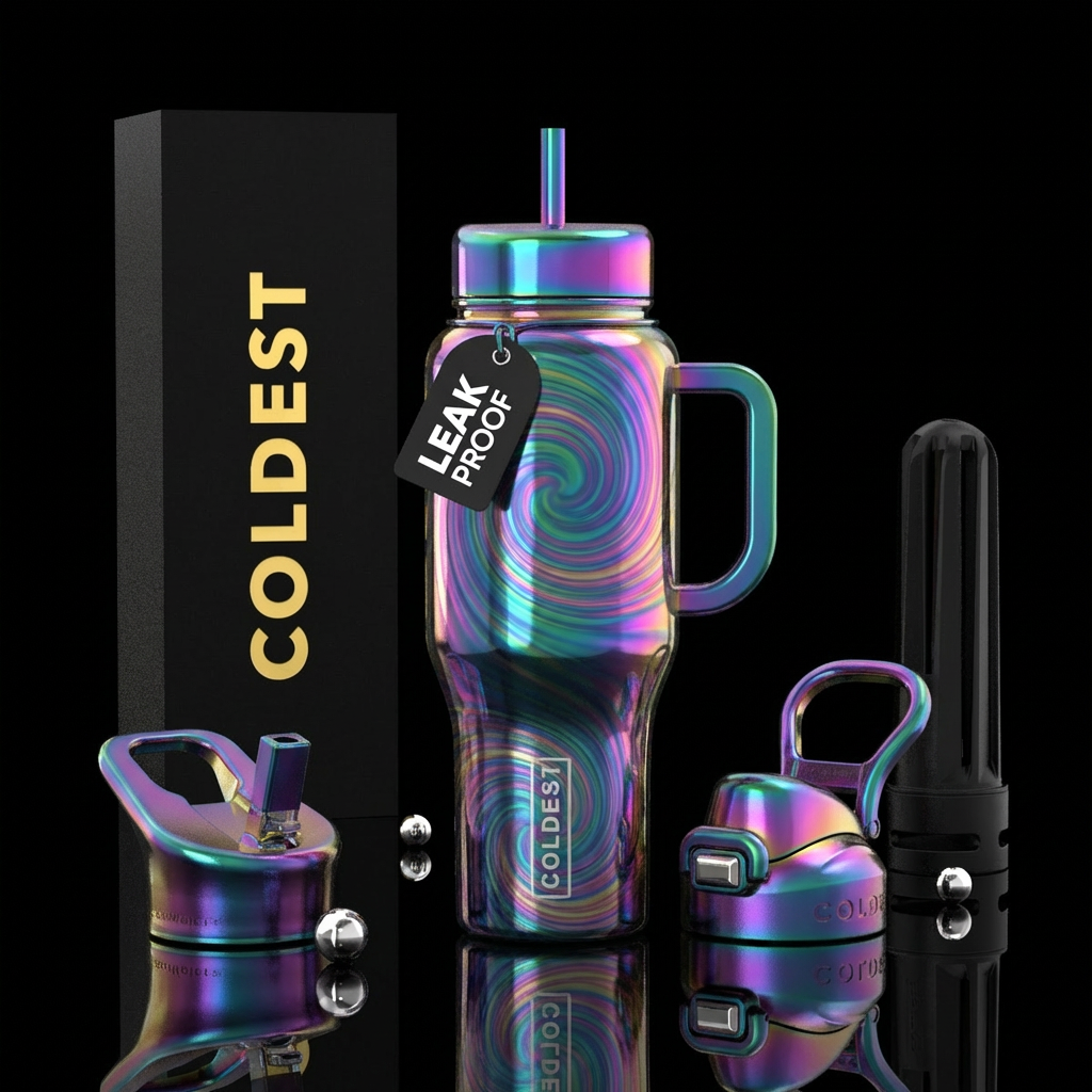iridescent small spiral swirls smooth finish water bottle design