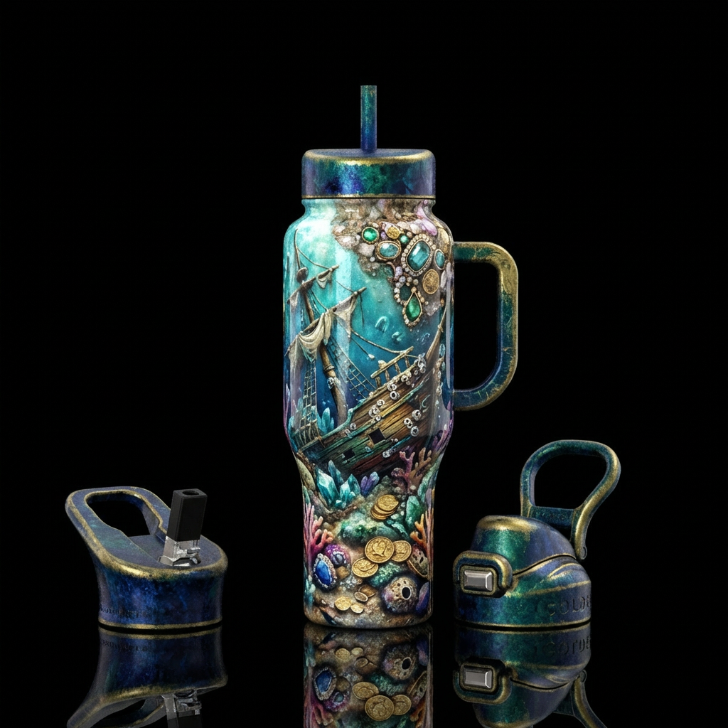 quartz, sunken treasure, shipwreck water bottle design