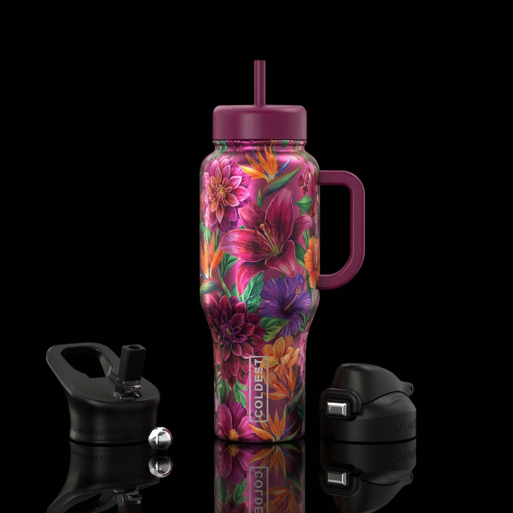 exotic flowers water bottle design