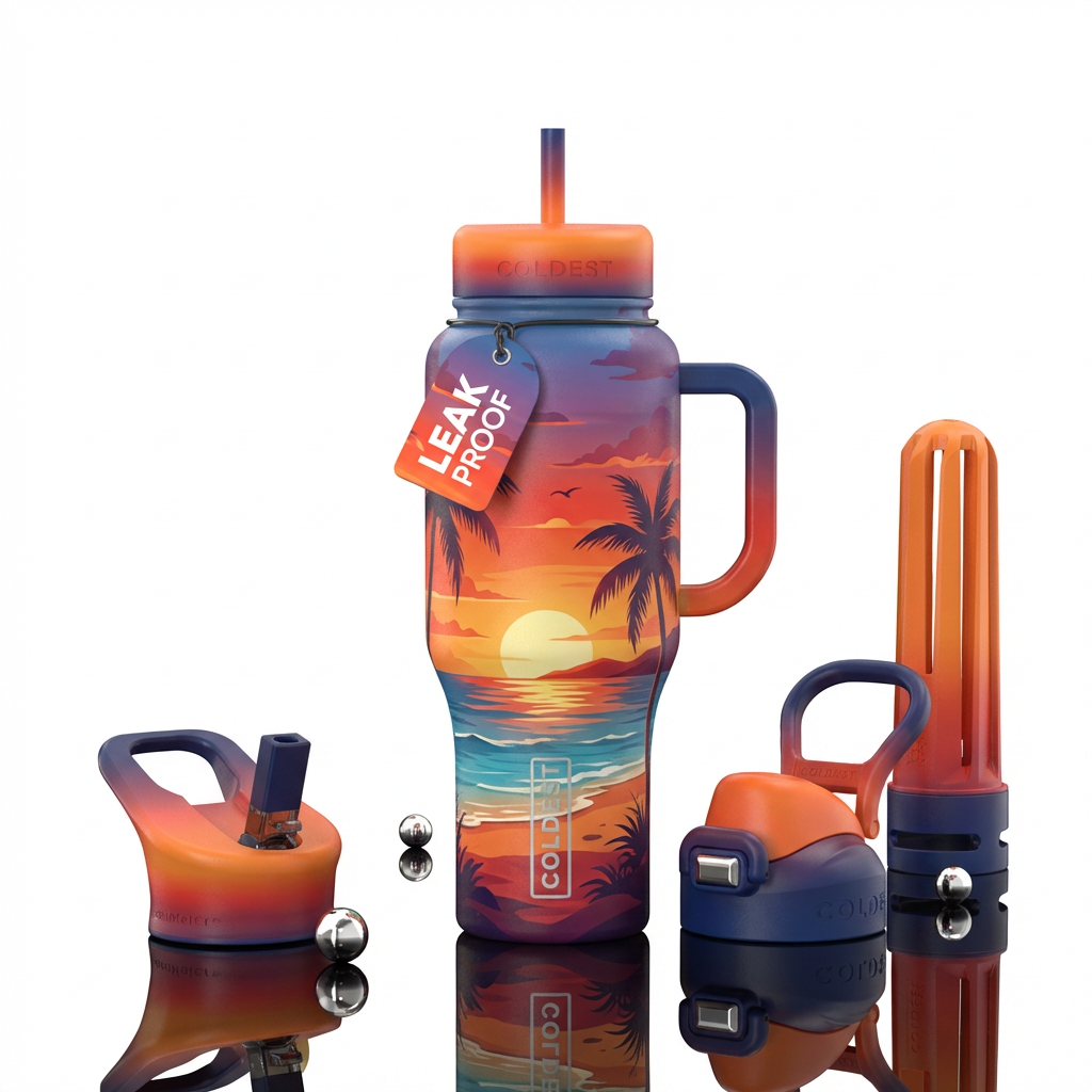 sunset beach water bottle design