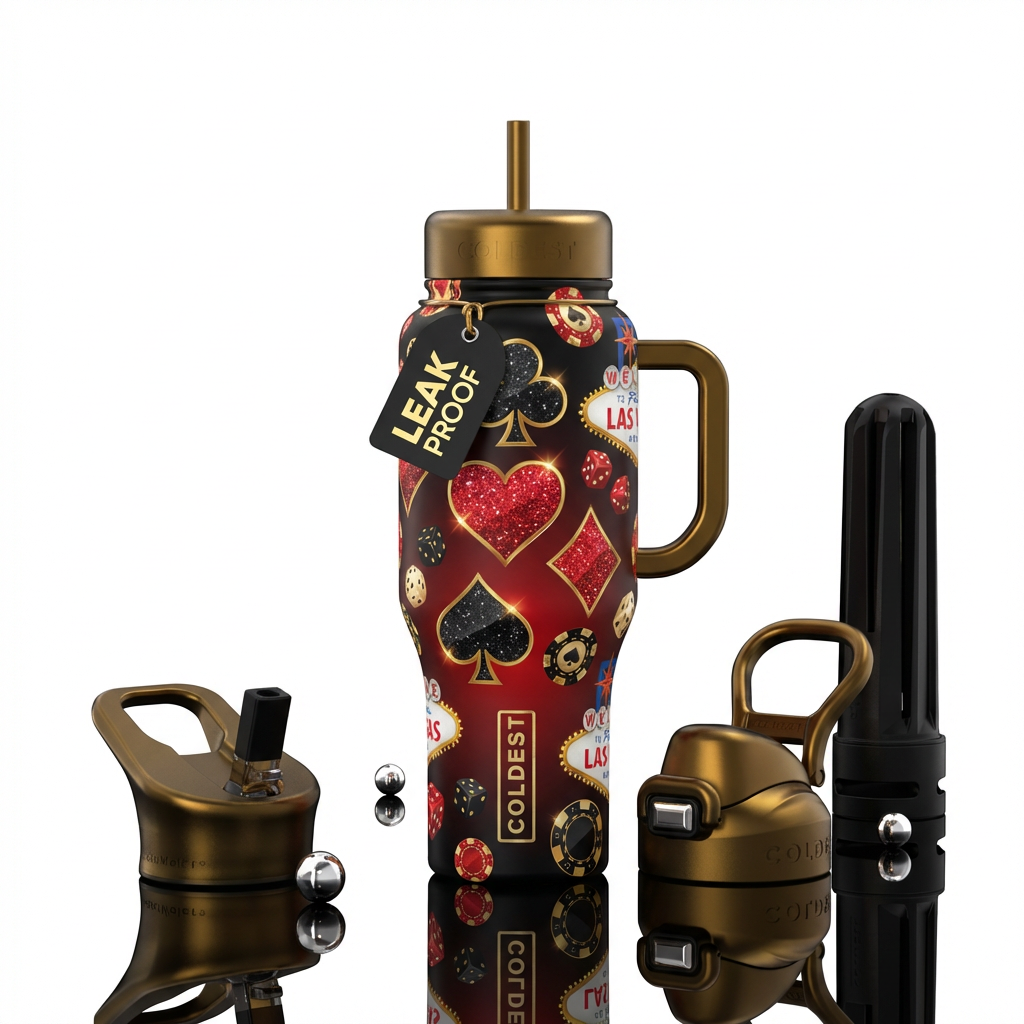 las vegas inspired, casino, spade, heart, club, di... water bottle design