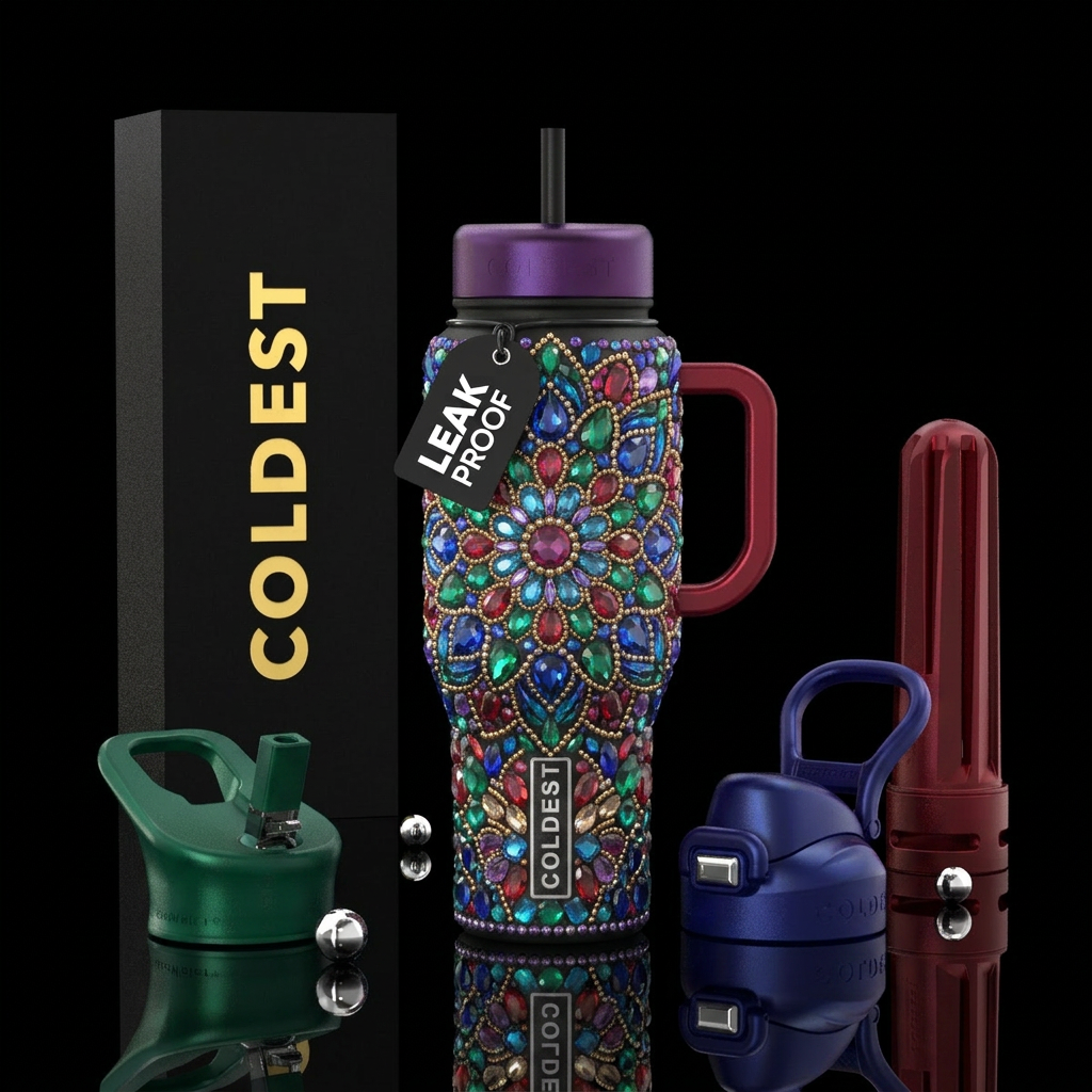 mandala, gem art, water bottle design