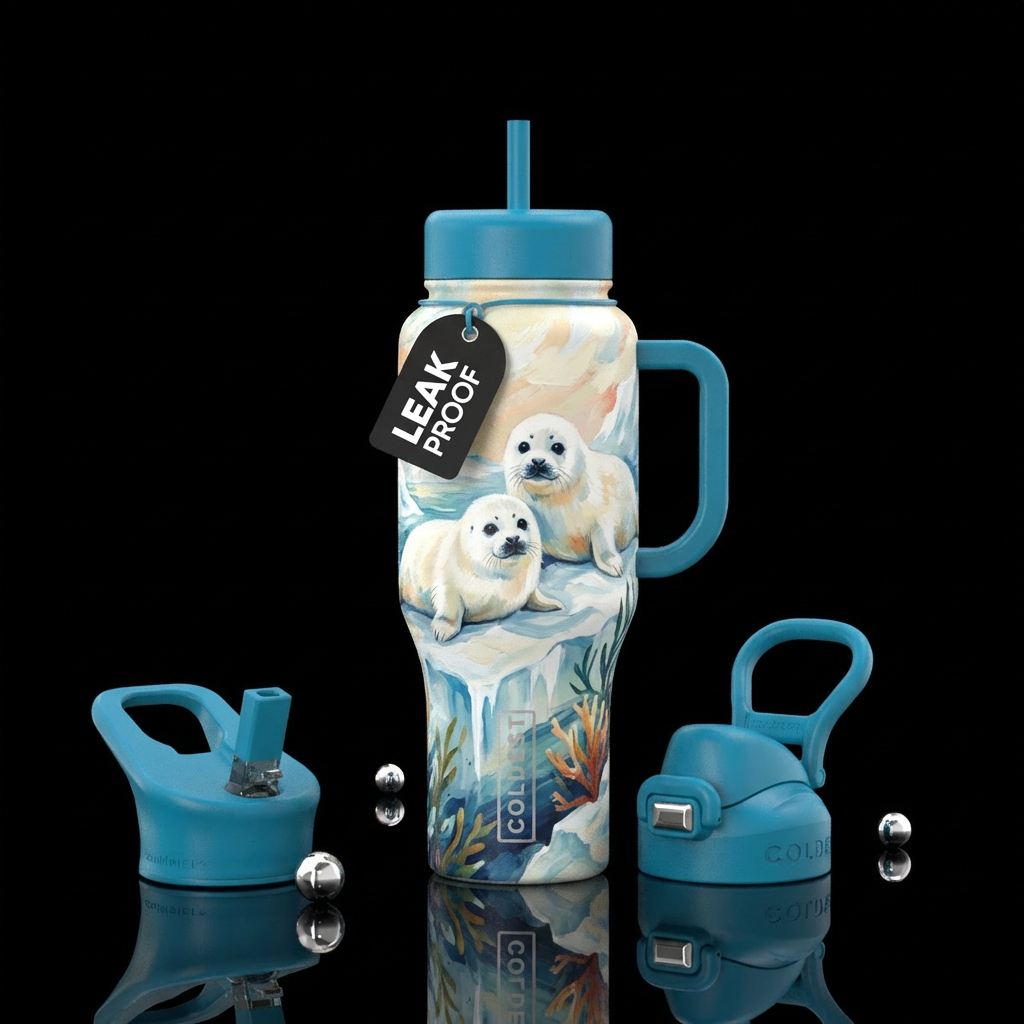Baby harper seal water bottle design