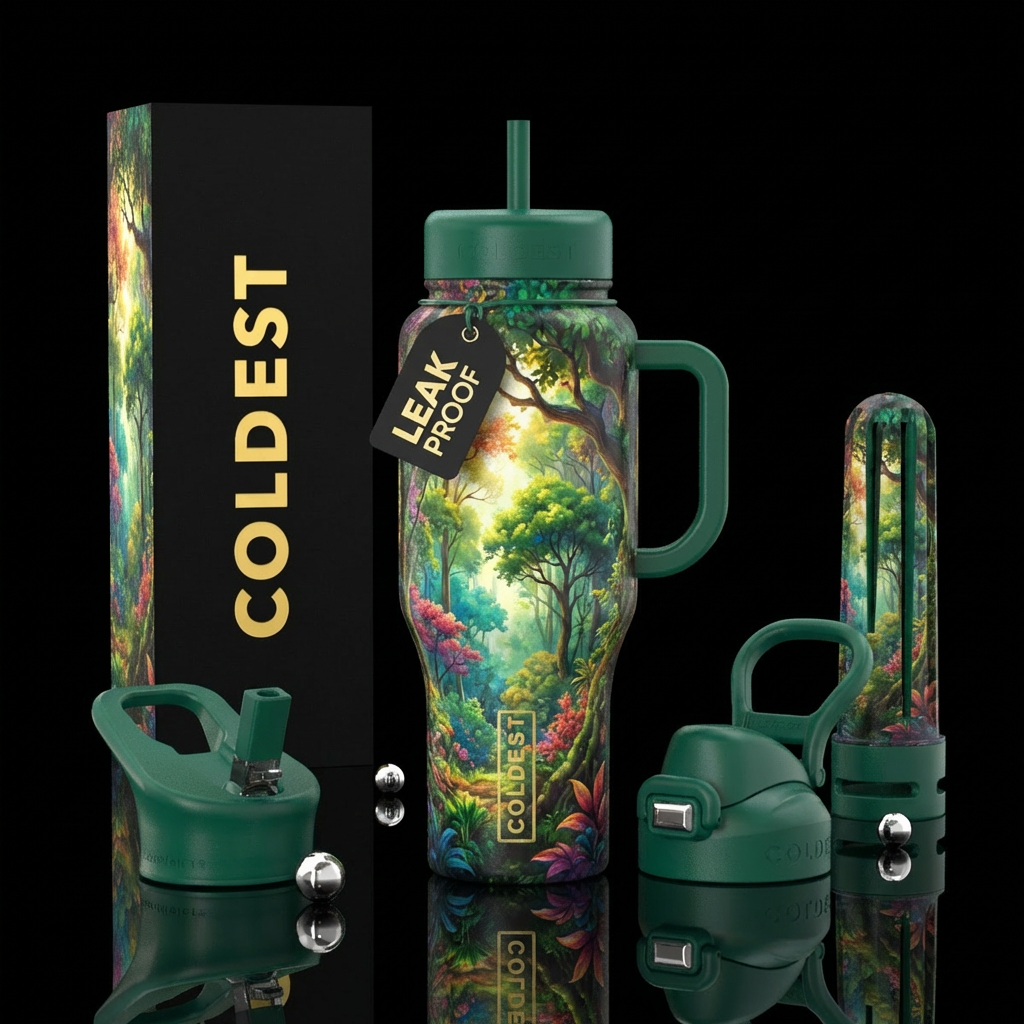 realism, beautiul, trees water bottle design