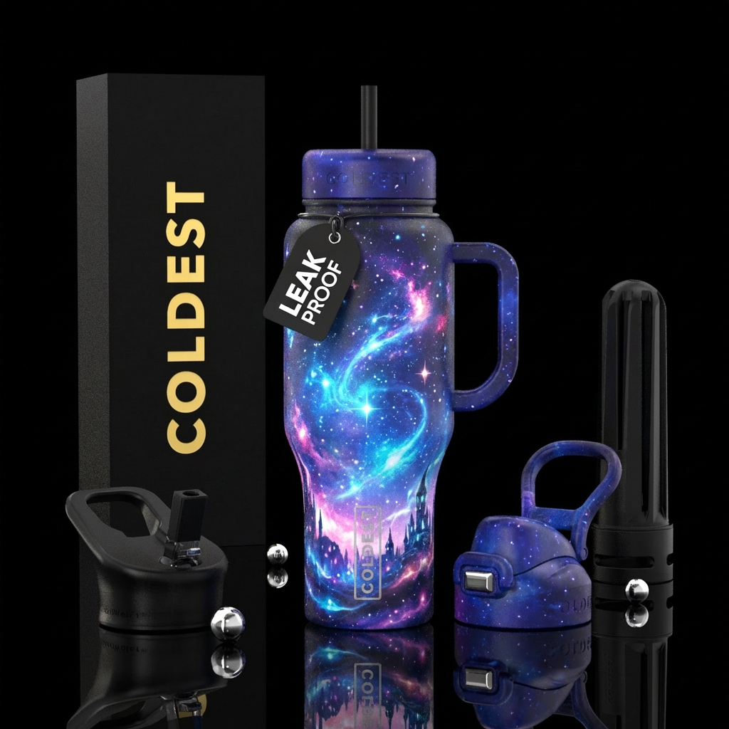 glowie, magical, skyline, galaxy water bottle design