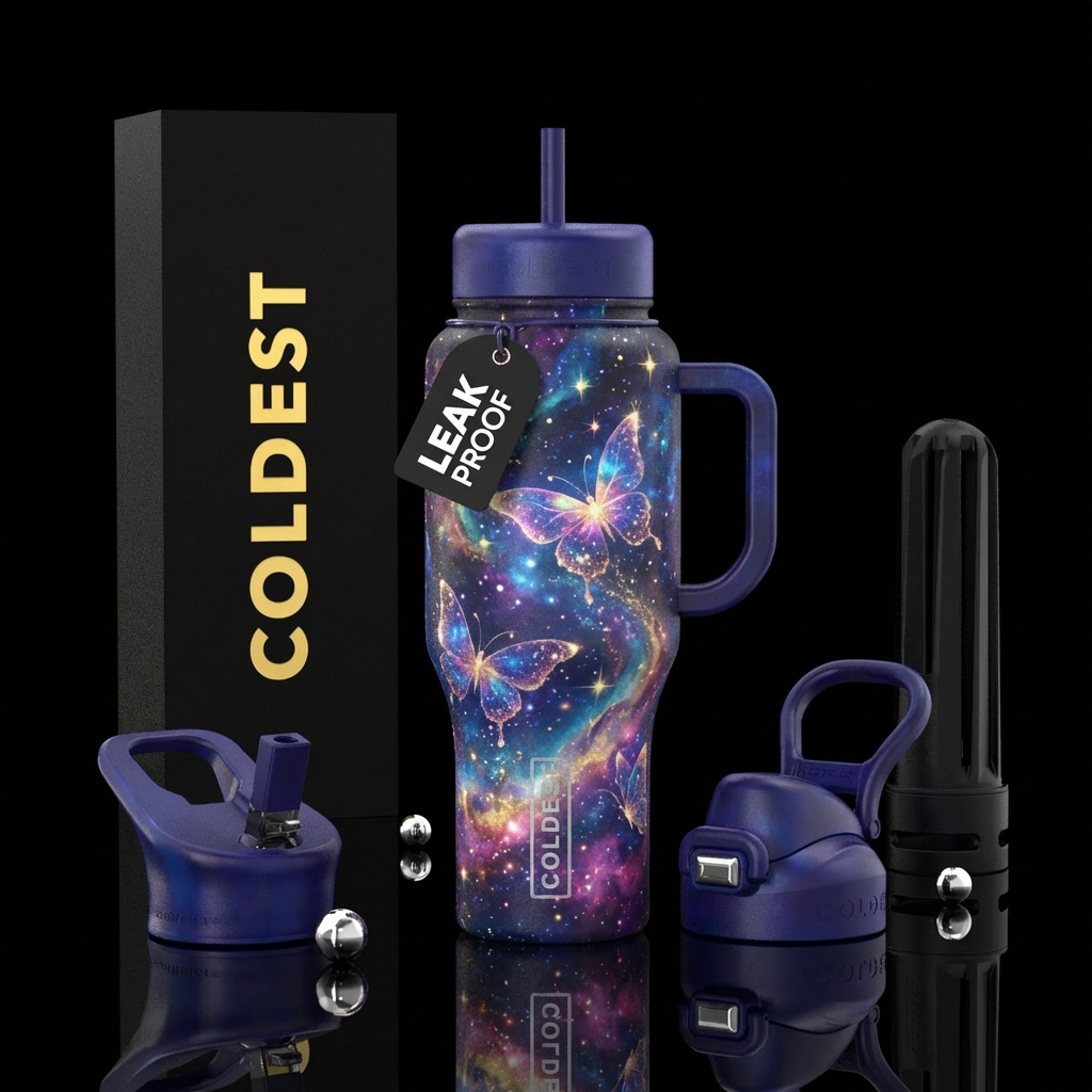 galaxy, butterfly, magical, vibrant water bottle design