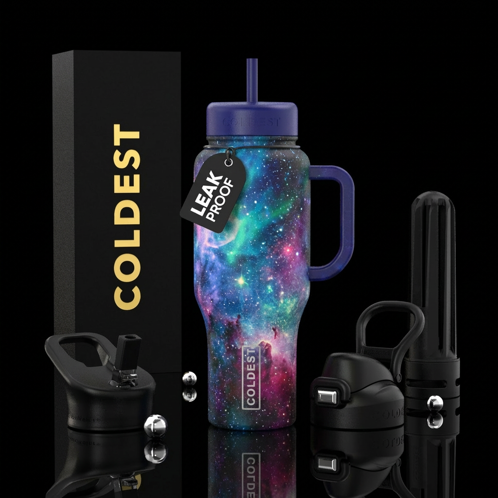 Northern lights galaxy water bottle design