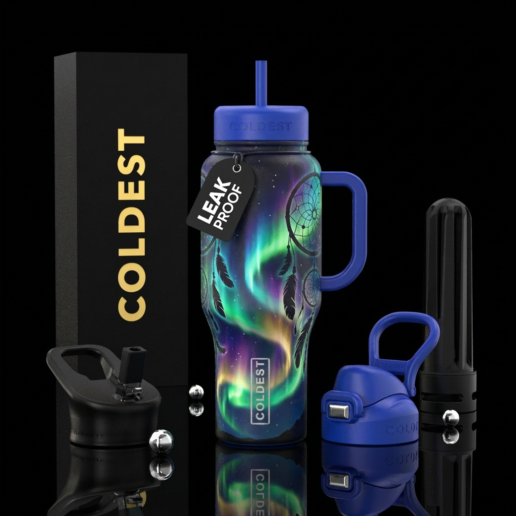 Northern lights dream catcher water bottle design