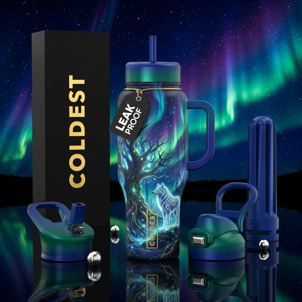 beautiul, vibrant, magical, trees, mythical, north... water bottle design