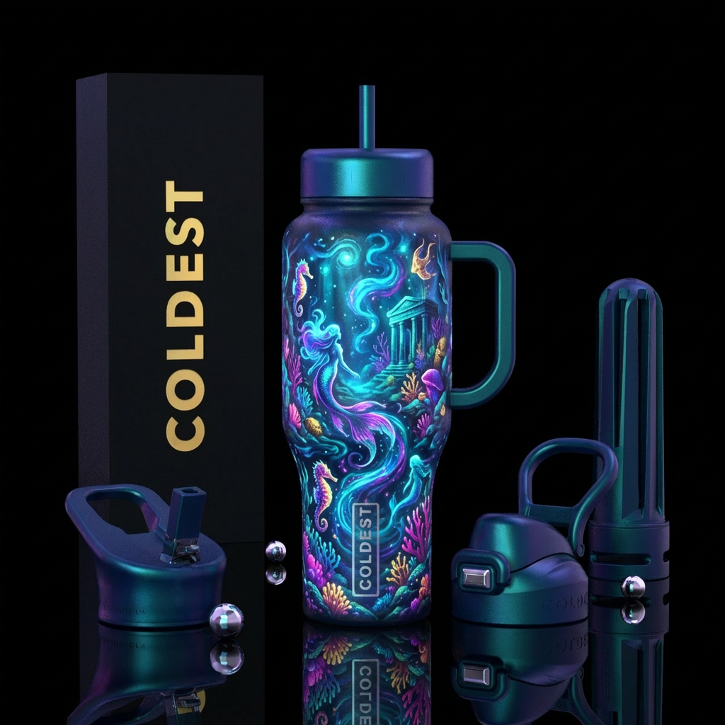 glowie, magical, fantasy, ocean, mythical water bottle design