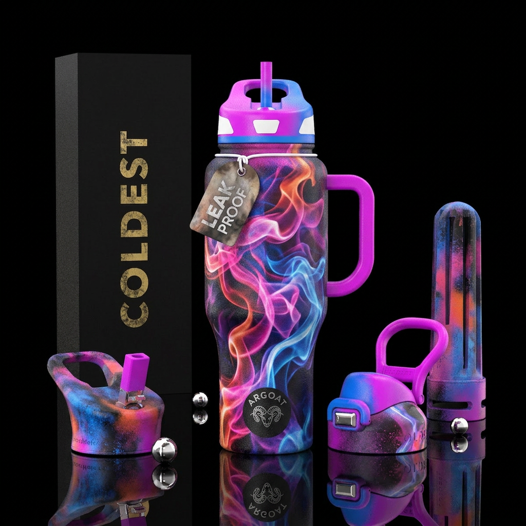 rugged, spray painted, rugged, smoke water bottle design