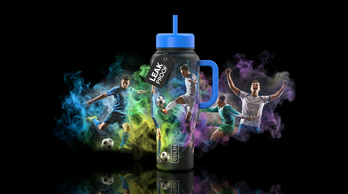 soccer, smoke, painting water bottle design