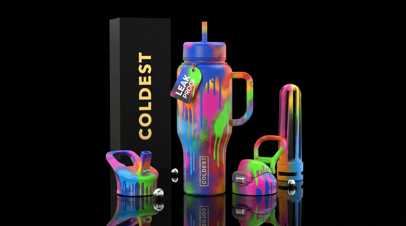 dripping, spray painted water bottle design