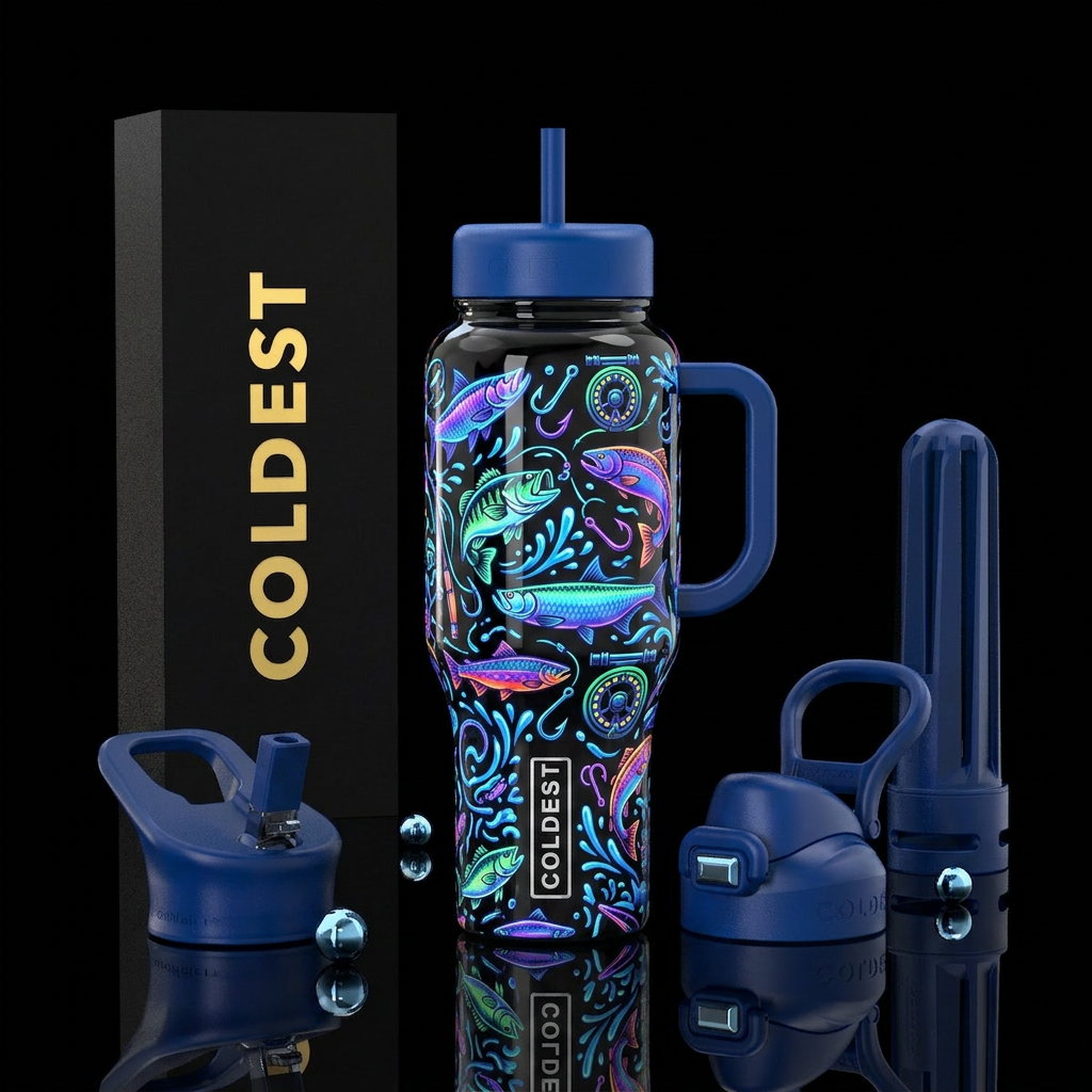 fishing,, glowie water bottle design