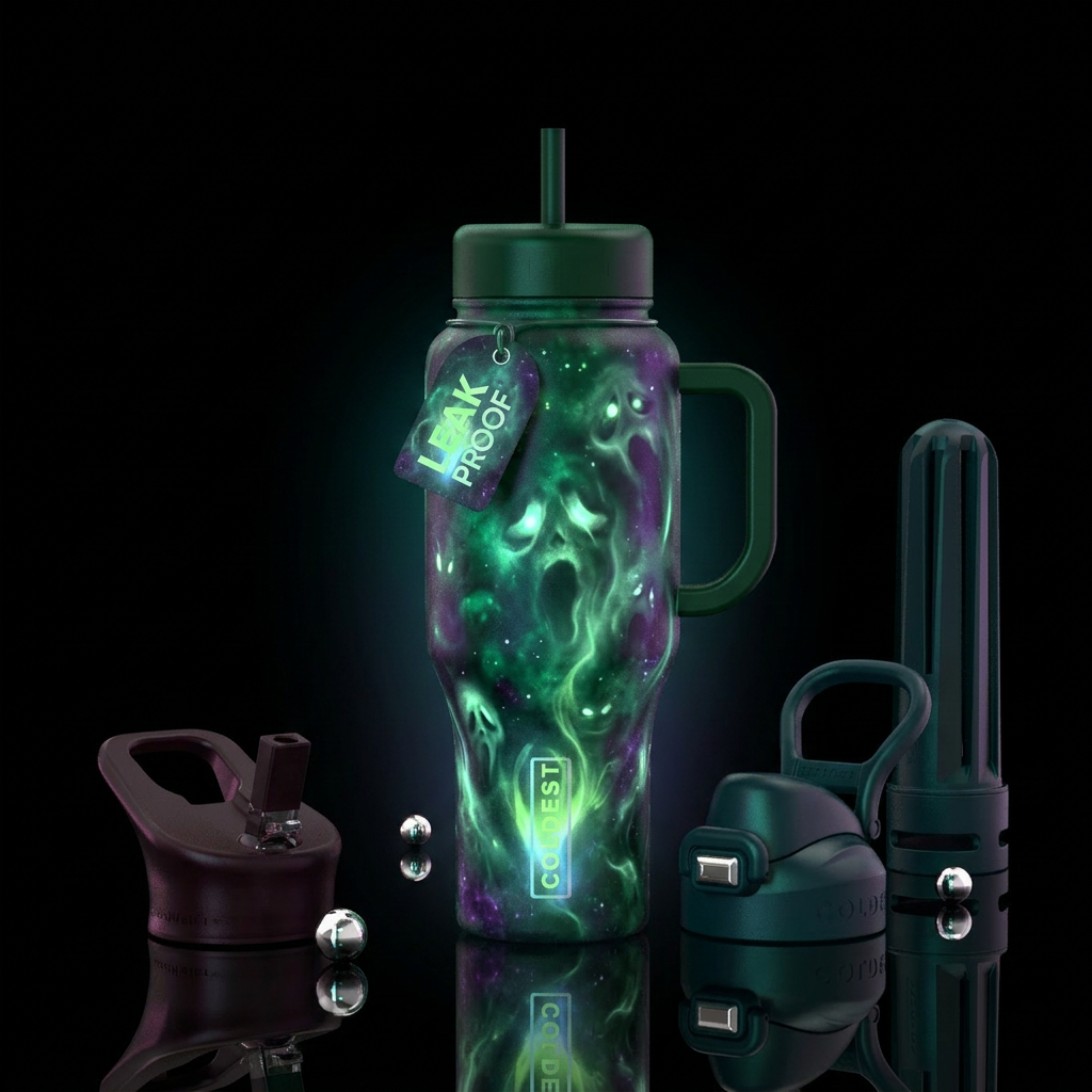 glowie, scary, haunted water bottle design