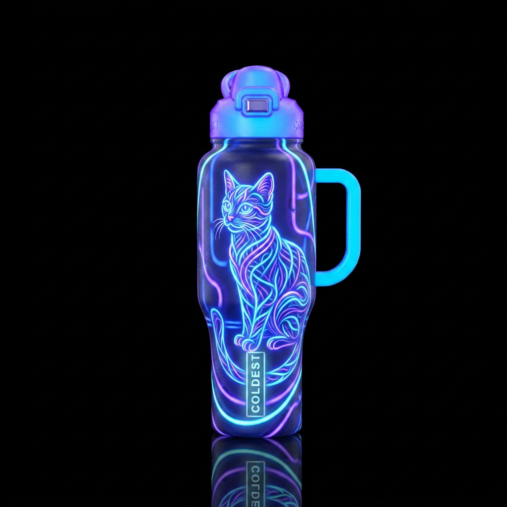 glowie, cat water bottle design