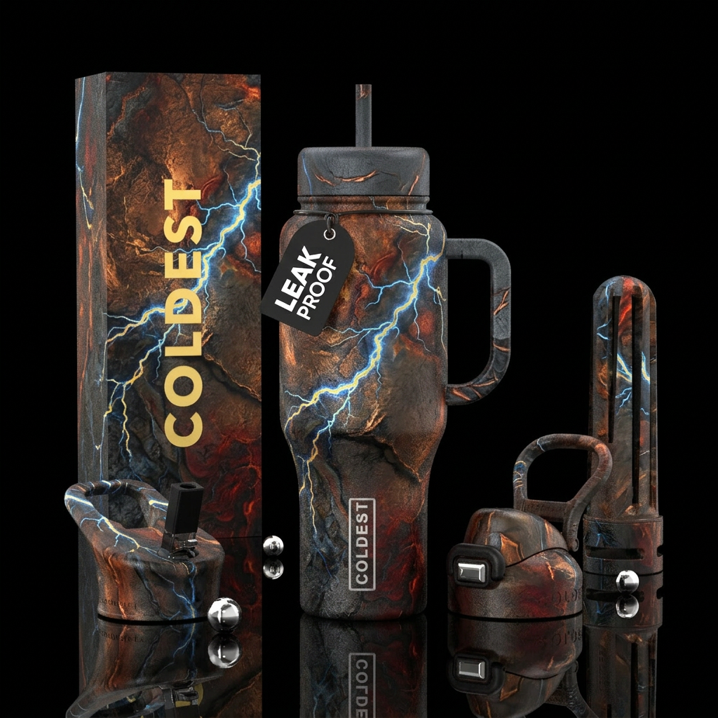 firery, electric, rugged water bottle design