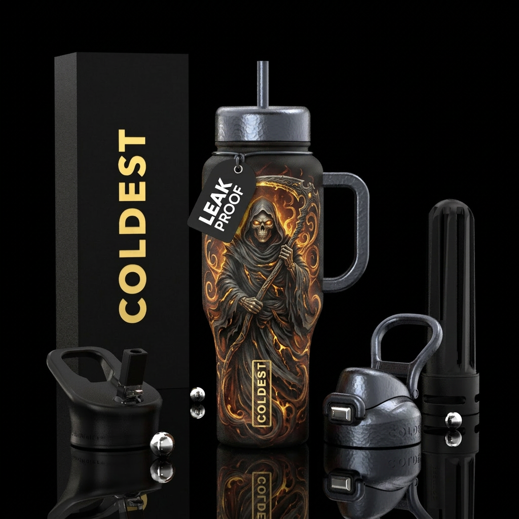 grimreaper, firery, glowie water bottle design