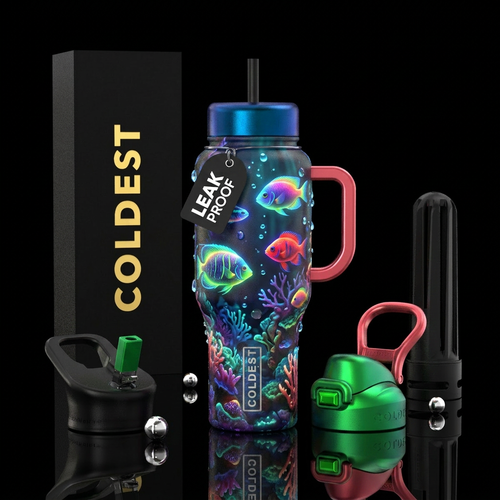 tropical fish, glowie, magical, vibrant water bottle design