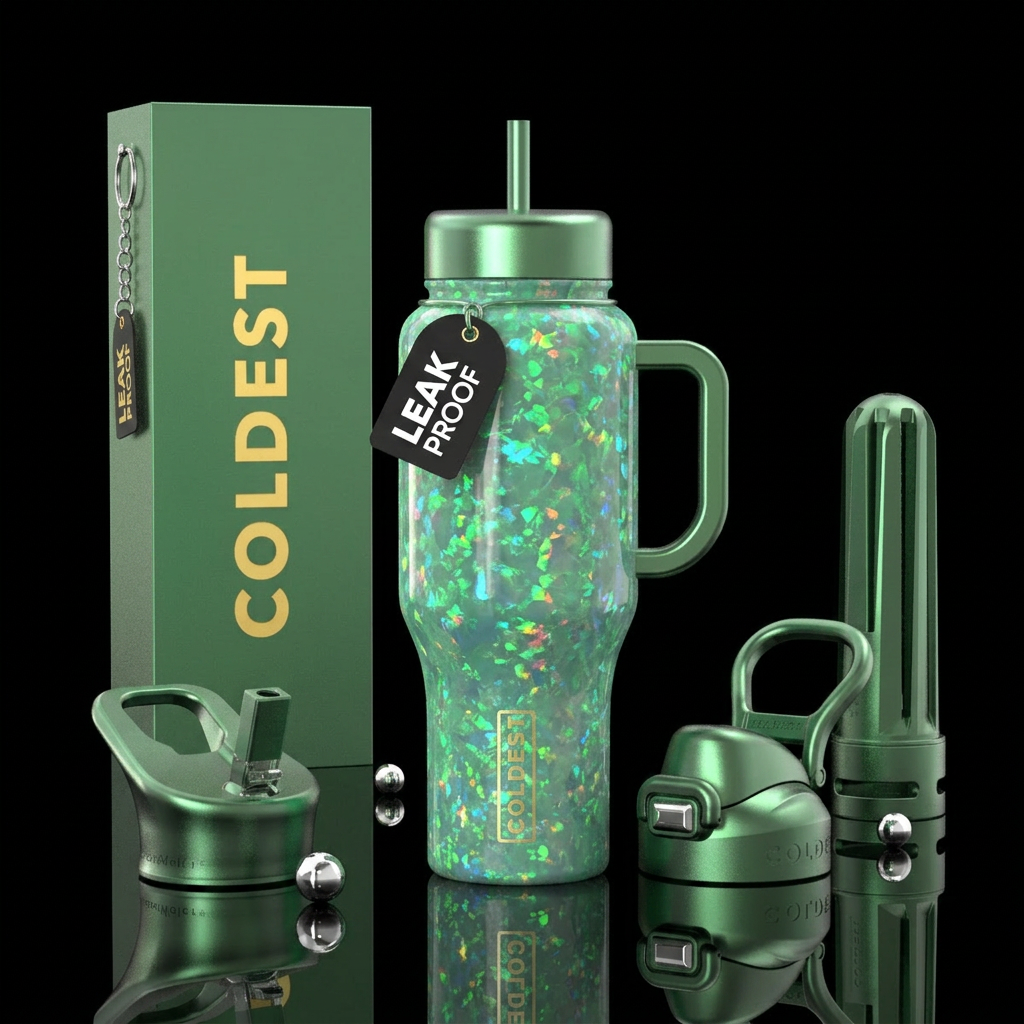 green, opal water bottle design