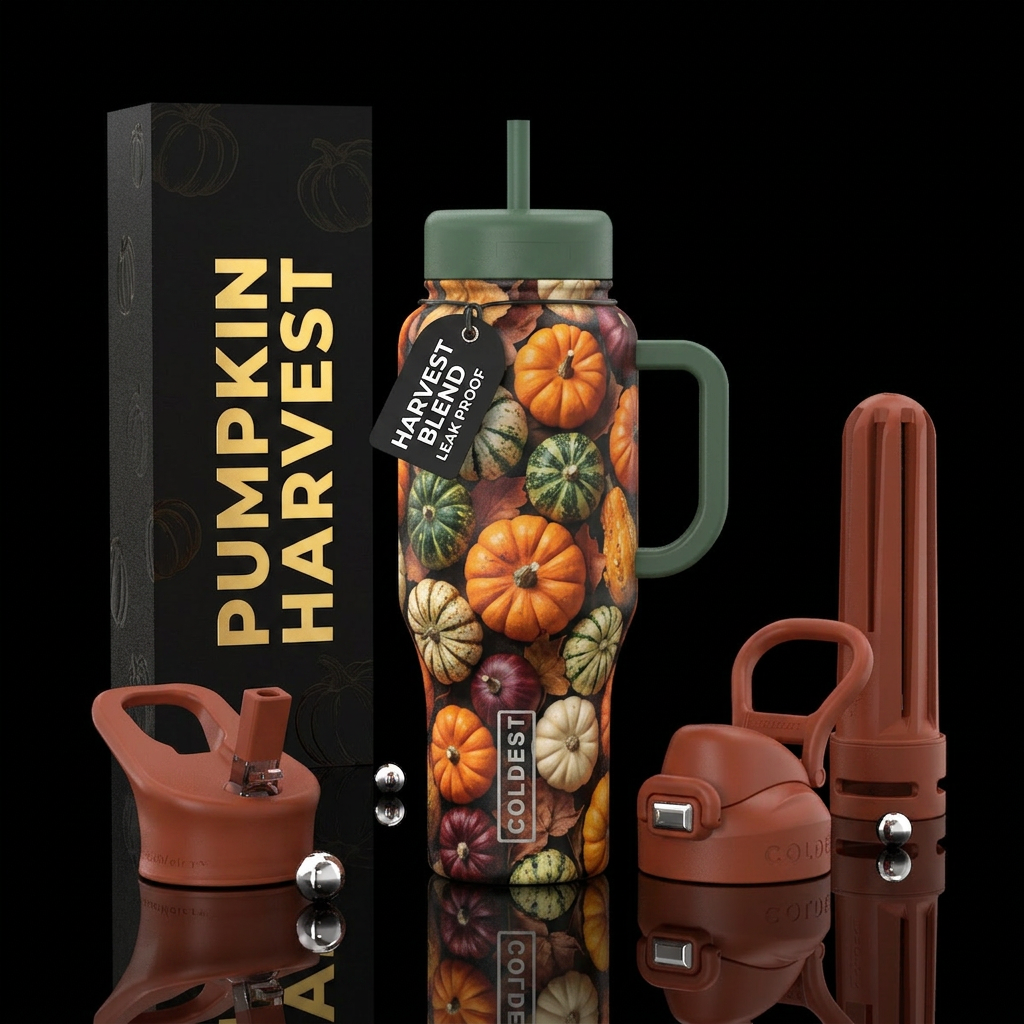 matte, pumpkins, realism water bottle design