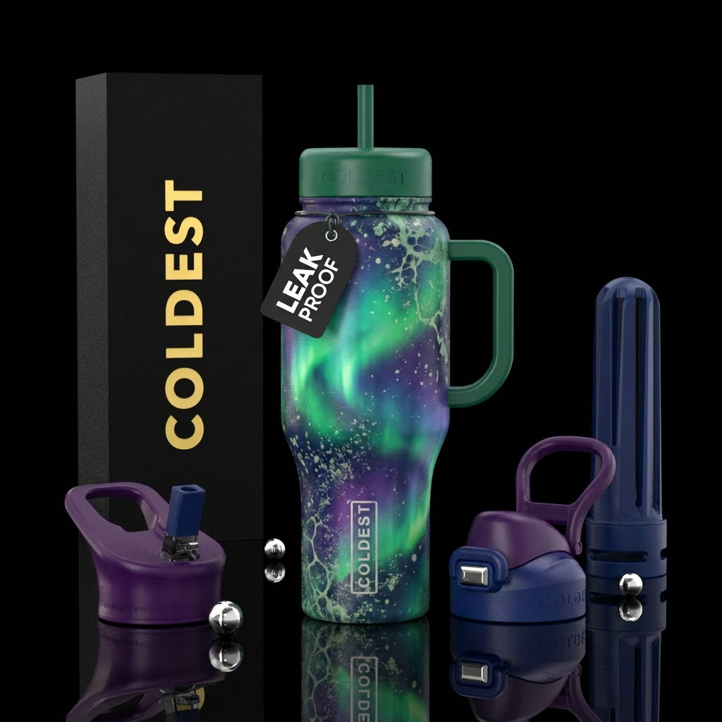 northern lights, bleach effect water bottle design