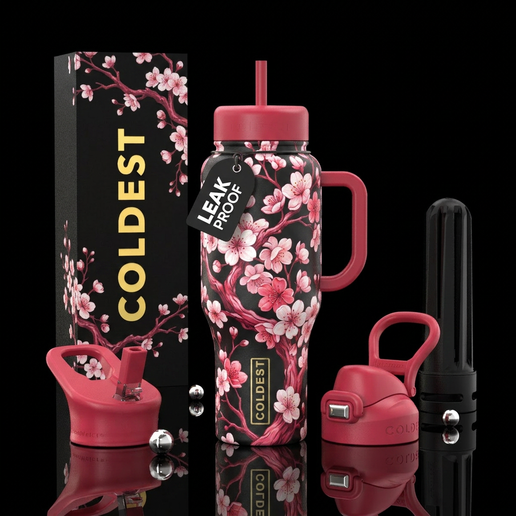 Japanese cherry blossoms water bottle design