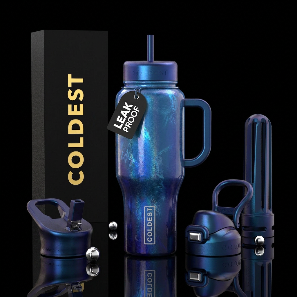 magical, midnight blue, arctic water bottle design