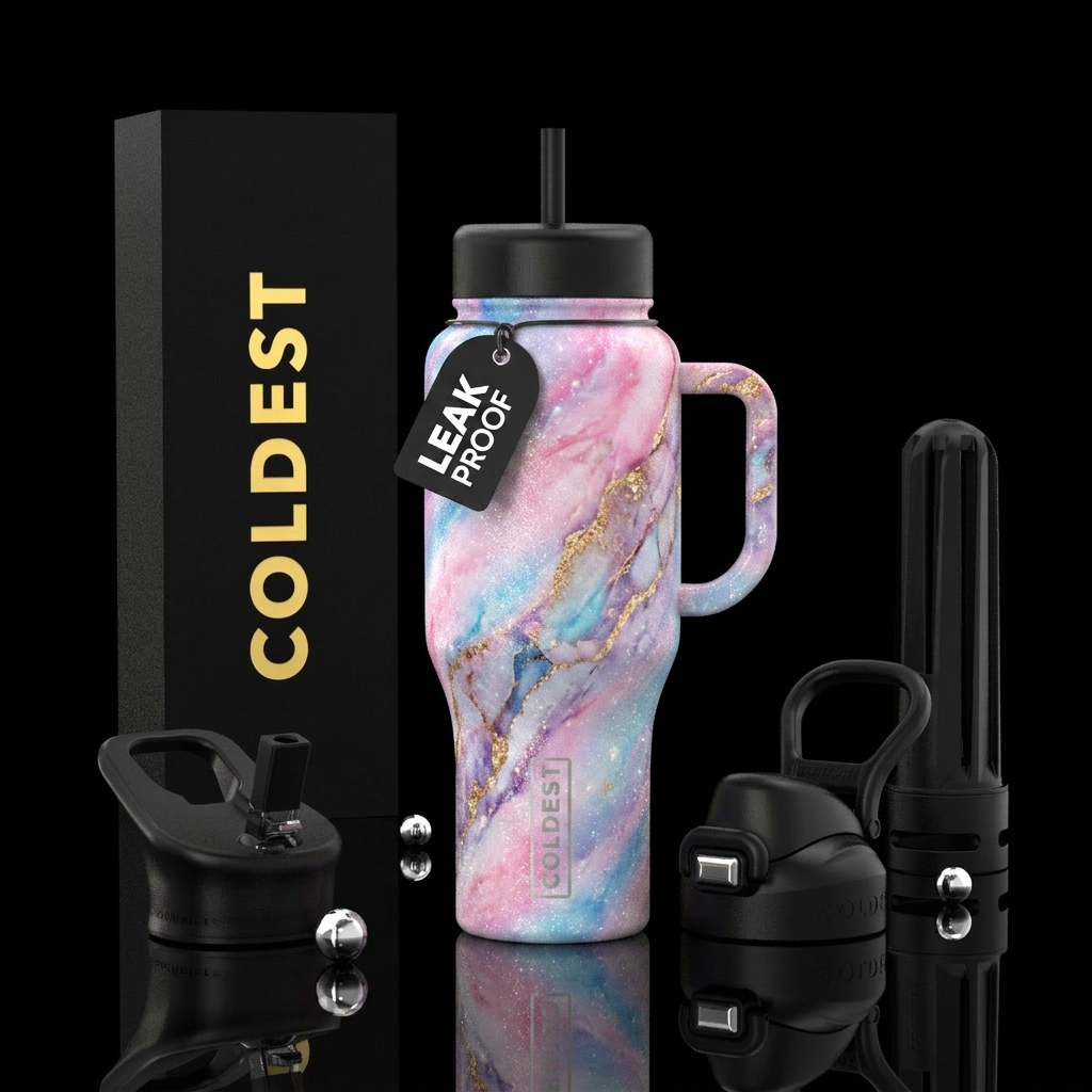 cotton candy, crystal, marble water bottle design