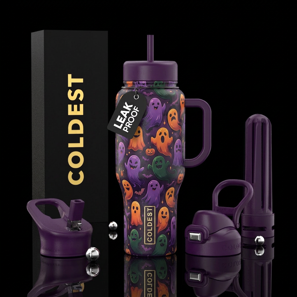 Halloween, spooky, ghosts water bottle design