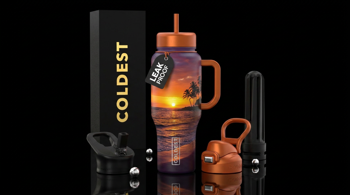 Beach sunset water bottle design