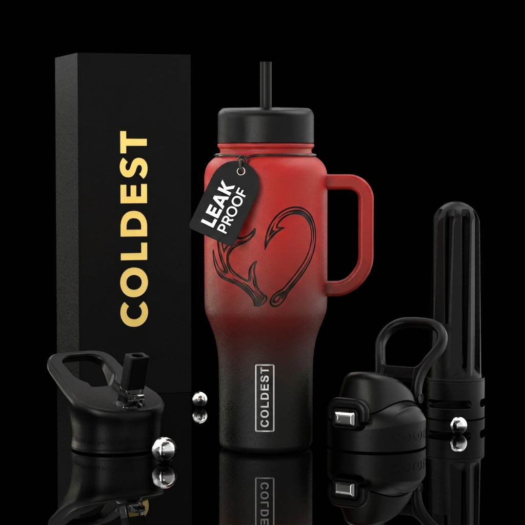 Half antler, half fish hook forming a heart on a r... water bottle design