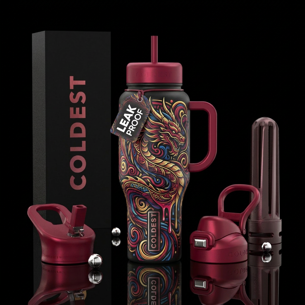 dripping, dragon, swirls water bottle design